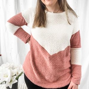 White & Pink Color Block Sweater